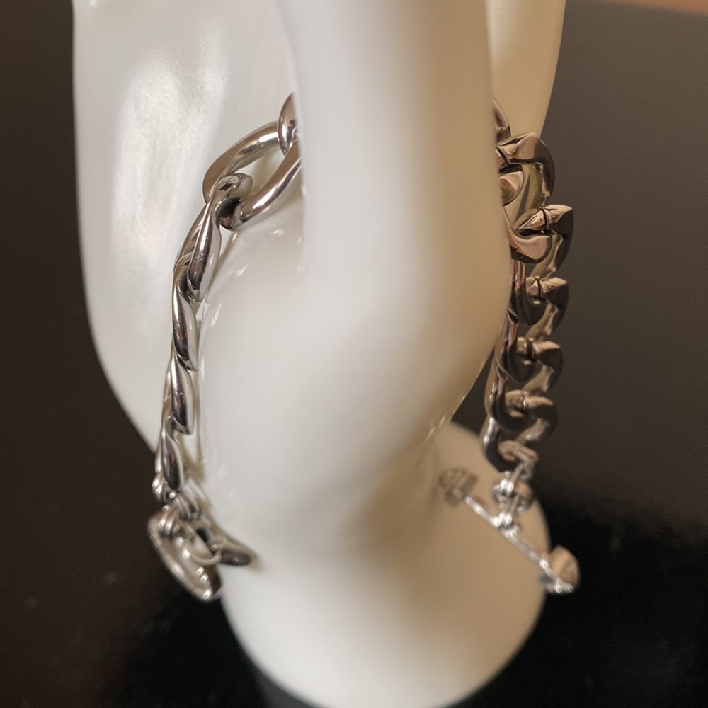 Juicy Coutures Link Bracelet Rhinestone and Silvertone Toggle Clasp - Picture 11 of 11